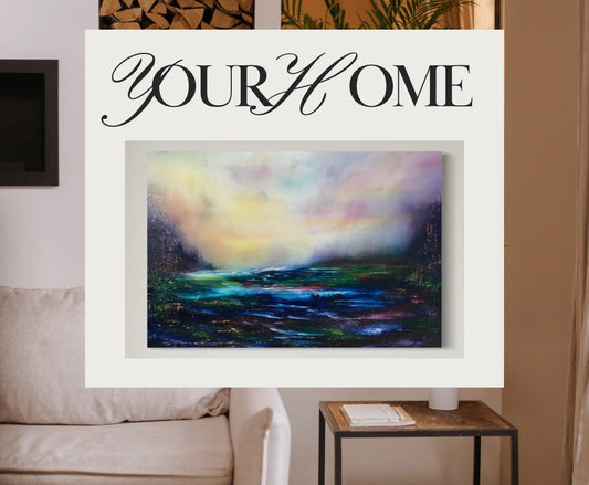 Abstract landscape painting entitled forest path. Very emotive and vibrant.
