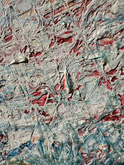 Abstract art with red and gray patterns