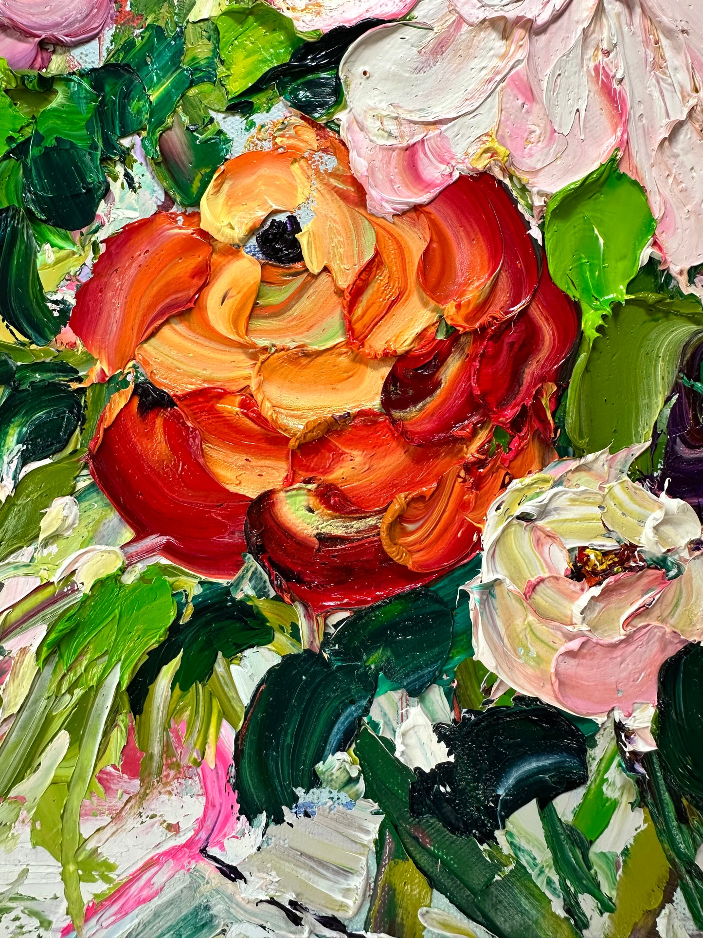 Colorful flower painting with various brush strokes