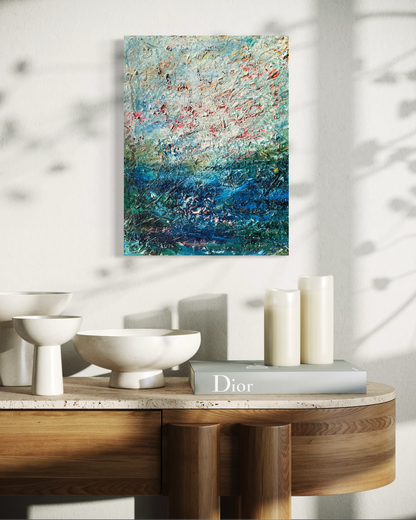 Original blue seascape oil painting Neptune by Chelsea Tikotsky