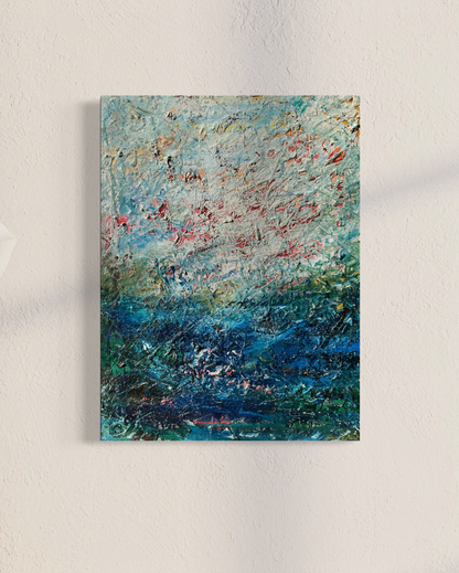 Original blue seascape oil painting Neptune by Chelsea Tikotsky